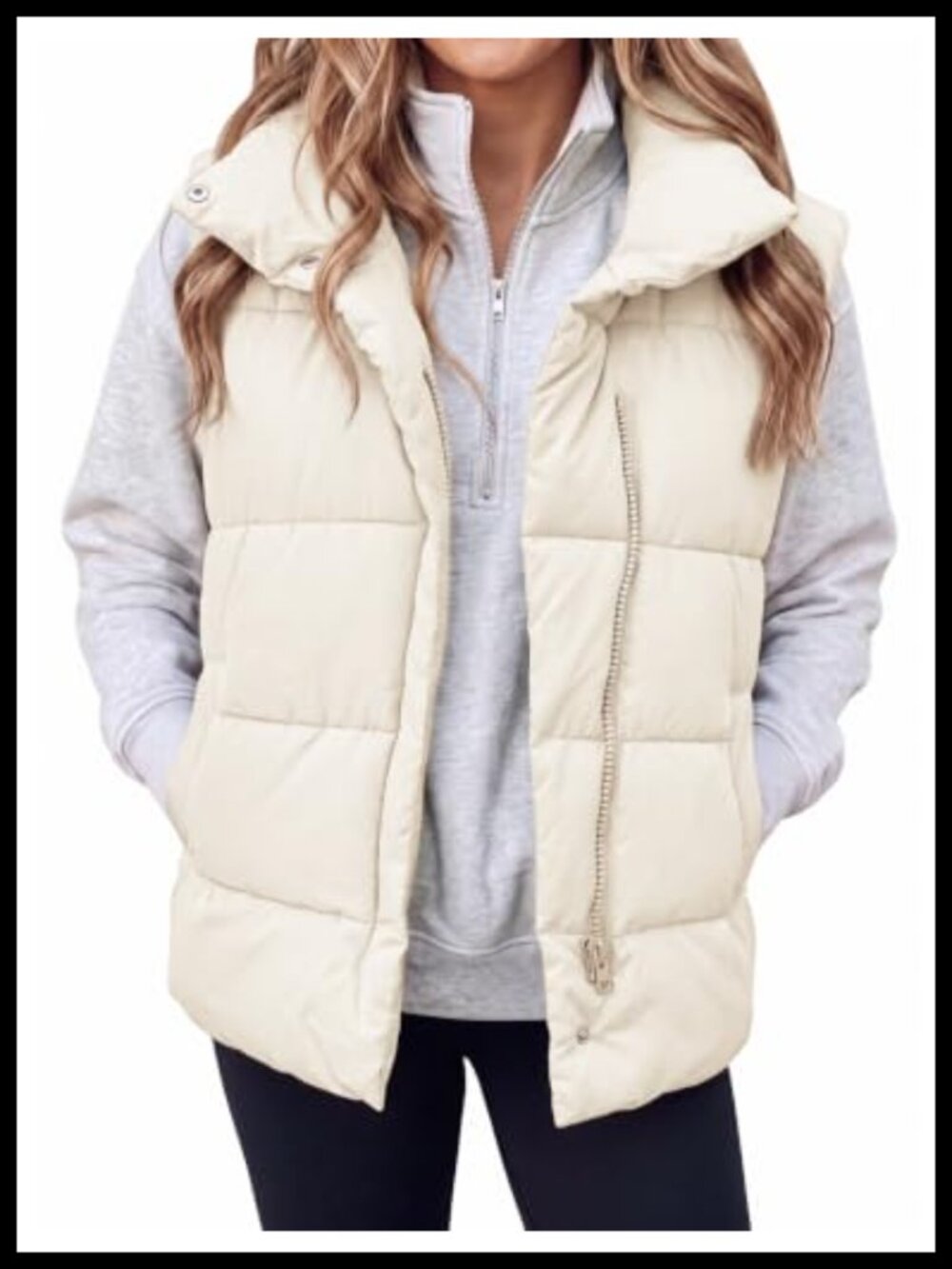 Oversized Quilted Puffer Vest Sleeveless Zip Button Down
